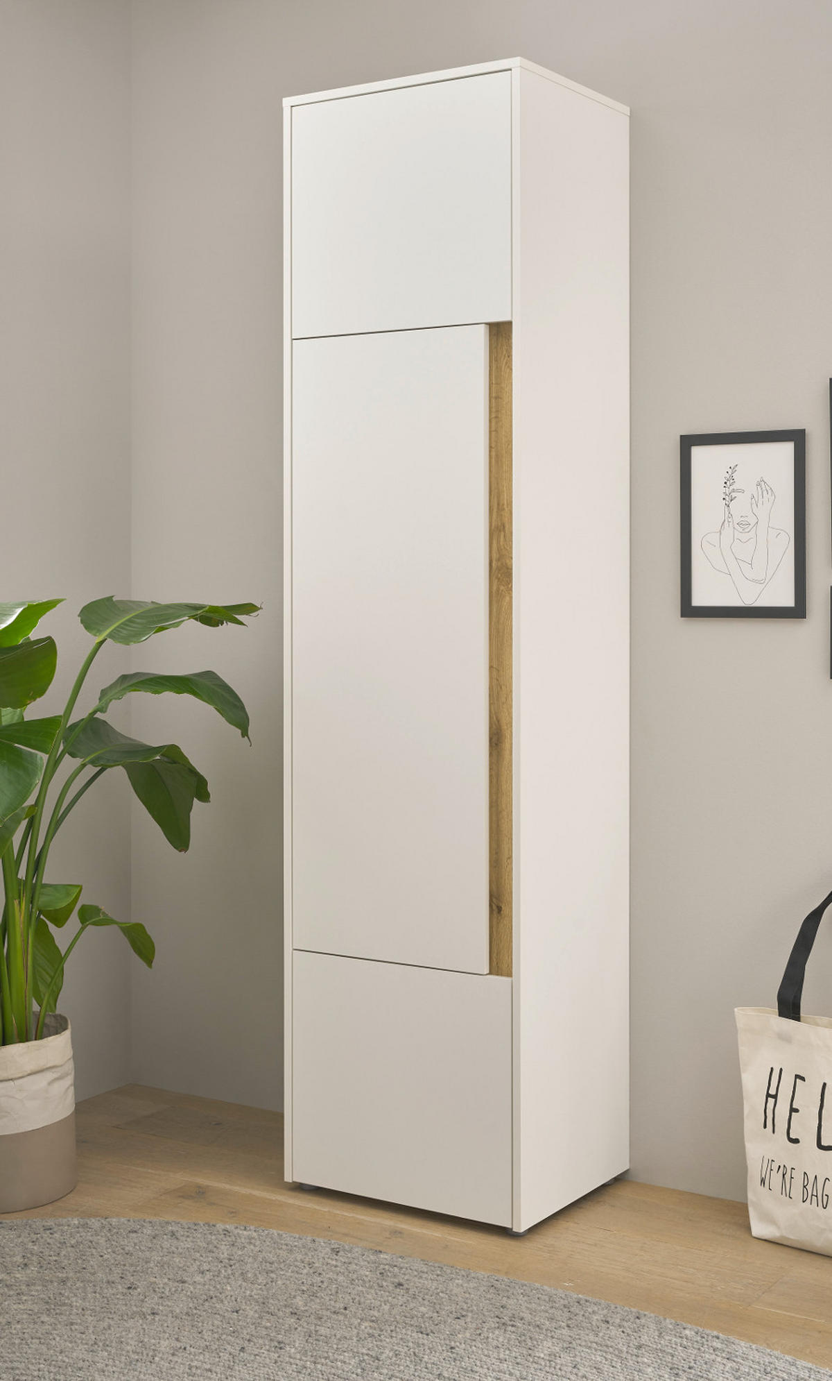 AKTENSCHRANK Weiß matt, Eiche Wotan 50 x 200 cm, Büroschrank mit viel Stauraum und 5 OH - Eichefarben/Silberfarben, Holzwerkstoff/Kunststoff (50/200/40cm) - Furn.Design