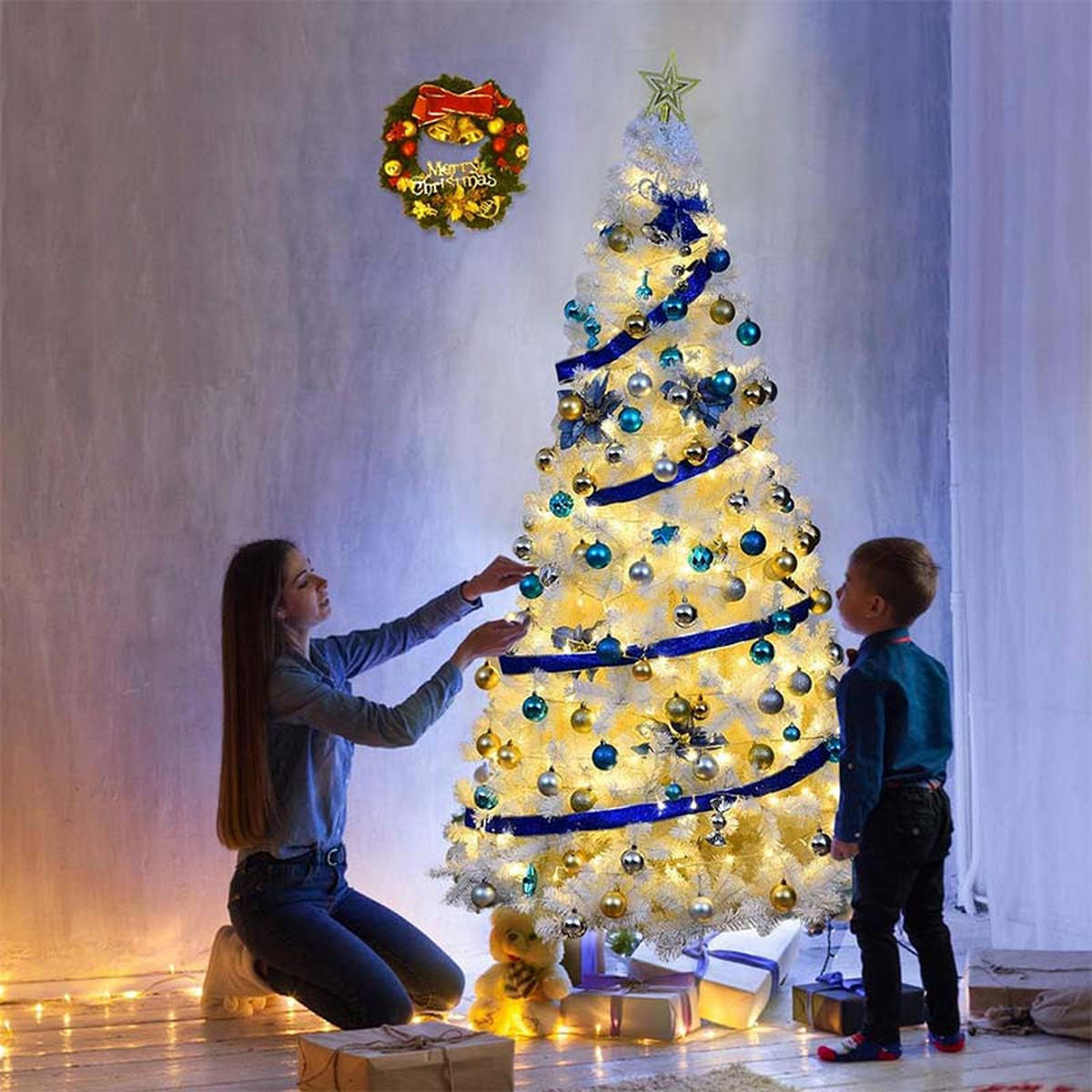 WEIHNACHTSBAUM mit Metallständer 210cm Weiß - Weiß, Metall (210cm) - COSTWAY