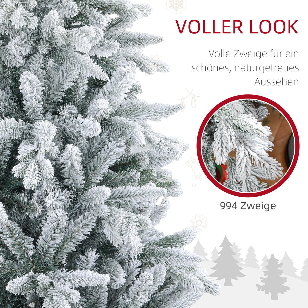 KÜNSTLICHER Weihnachtsbaum, 180 cm Christbaum mit 1321 Spitzen für Weihnachten - Grün, Kunststoff (180cm) - HOMCOM
