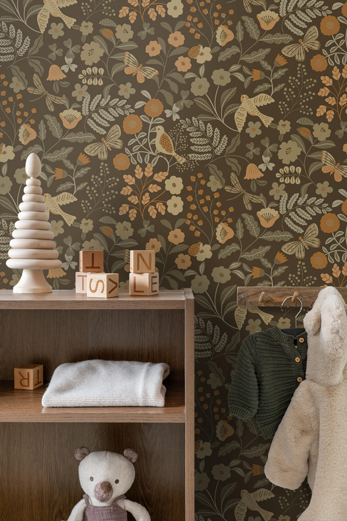 TAPETE Blumen und Vögel 50 x 900 cm - Braun, Papier (50/0.1cm) - ESTAhome