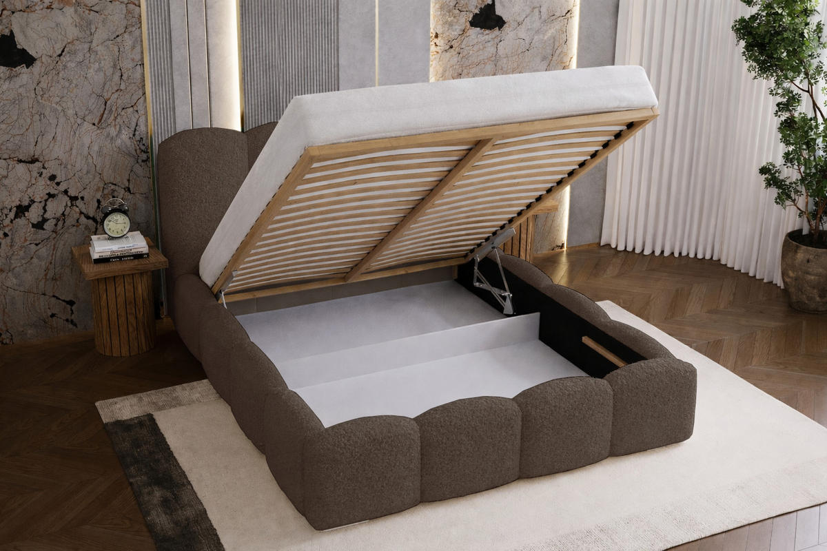 POLSTERBETT 160x200 cm Zenna Boucle mit Bettkasten, Lattenrost, Braun - Braun, Holz/Textil (160/200cm) - Emporius
