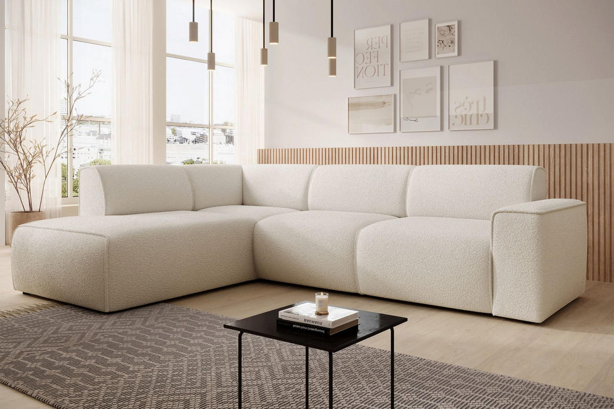 ECKSOFA Bouvi Creme links - Creme/Schwarz, Kunststoff/Textil (292/220cm) - Selsey