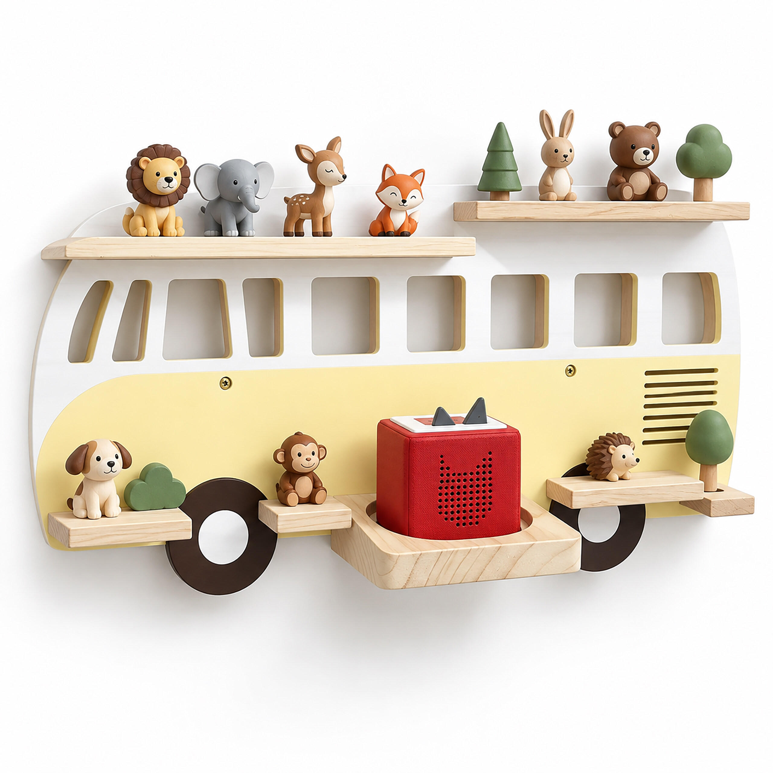 WANDREGAL Gelb Busform für 25 Hörfiguren - Gelb, Holz (62/32/13cm) - Relaxdays