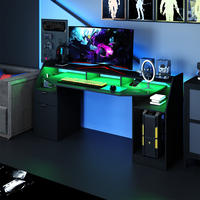 GAMING TISCH Sonic Schwarz 179.8 x 65.5 cm mit LED-Beleuchtung und QI- Ladestation - Schwarz, Holzwerkstoff (65.5/179/90.5cm) - Vicco