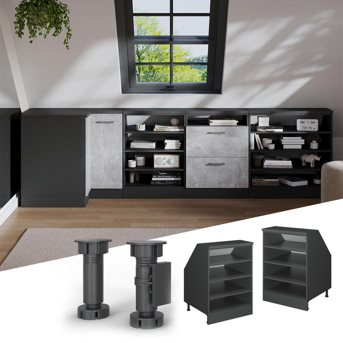 OMARA ZA POŠEVNO STREHO Rion Antracit 60 x 81.8 cm s 4 odjeljka, korpus ormara dubina 60 cm - antracit, leseni material (60/83.8/60cm) - Vicco
