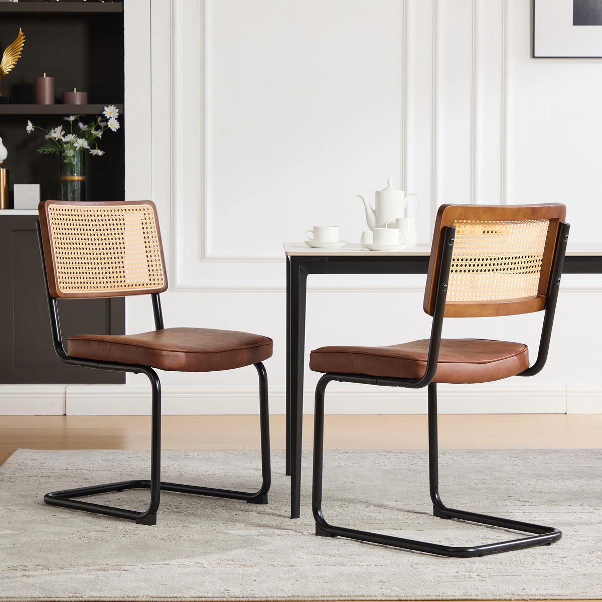 SCHWINGSTUHL DE-36881 2er-Set mit Rattan-Rückenlehne und PU-Leder-Sitz Braun - Braun, Metall (58/86/46cm) - ComfortXL