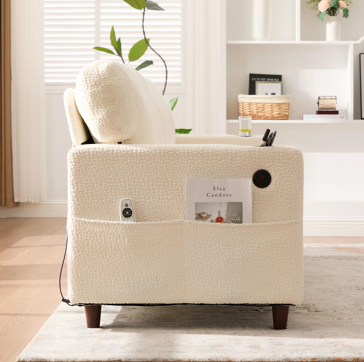 SOFA Zweisitzer mit USB-C 203 x 77,5 x 86 cm Chenille Beige - Beige, Kunststoff (203/86/77.5cm) - Meubliv