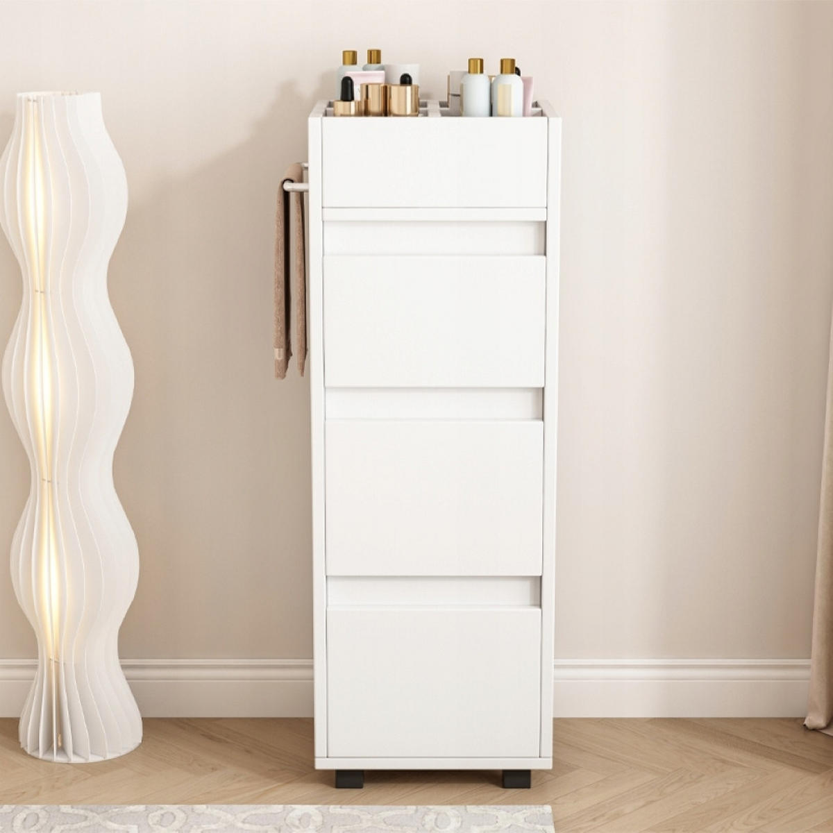 BADEZIMMERREGAL - Weiß, Holzwerkstoff (33/90/30cm)