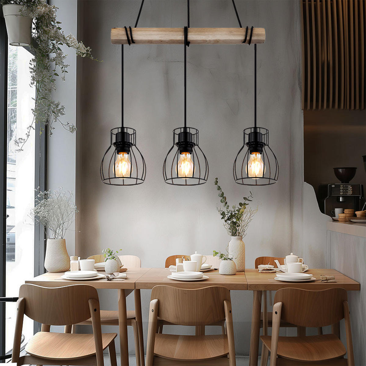 HÄNGELEUCHTE MINA Holzoptik Braun - Braun, Holz (50/14/140cm) - Globo Lighting