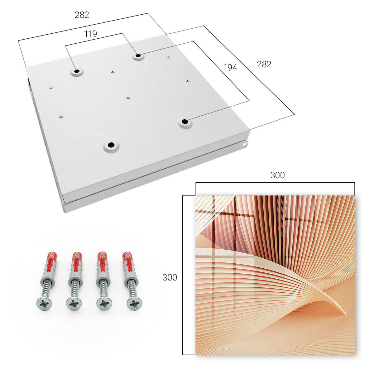 SCHLÜSSELBOX Weiß 30x30 cm – Türöffnung nach rechts - Abstrakte Wellen - Beige, Metall (30/30/5cm) - TULUP