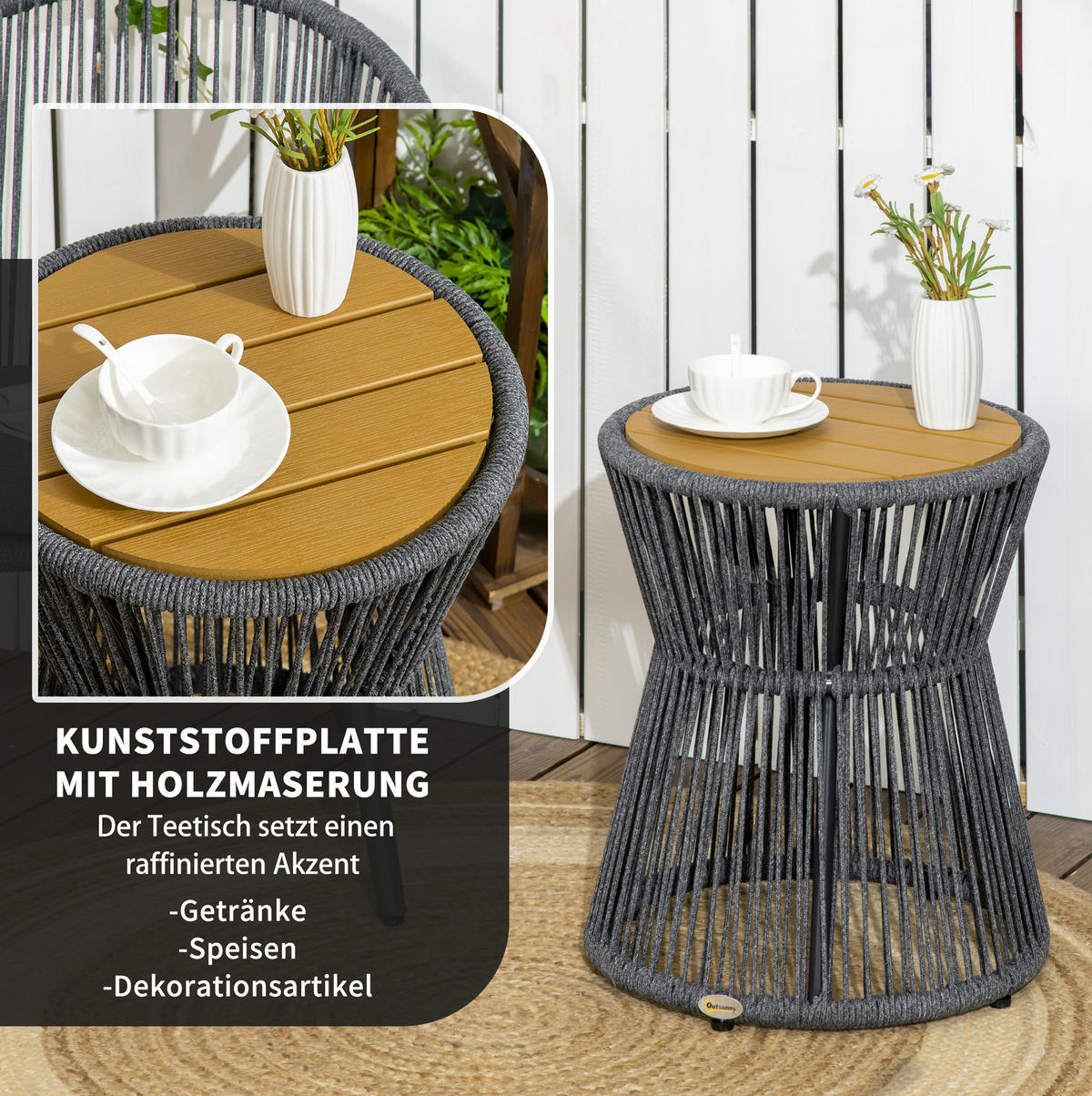 BEISTELLTISCH 39/39/49 cm dunkelgrau aus Aluminium mit PE-Rattan - Dunkelgrau, Metall (39/39/49cm) - OKWISH
