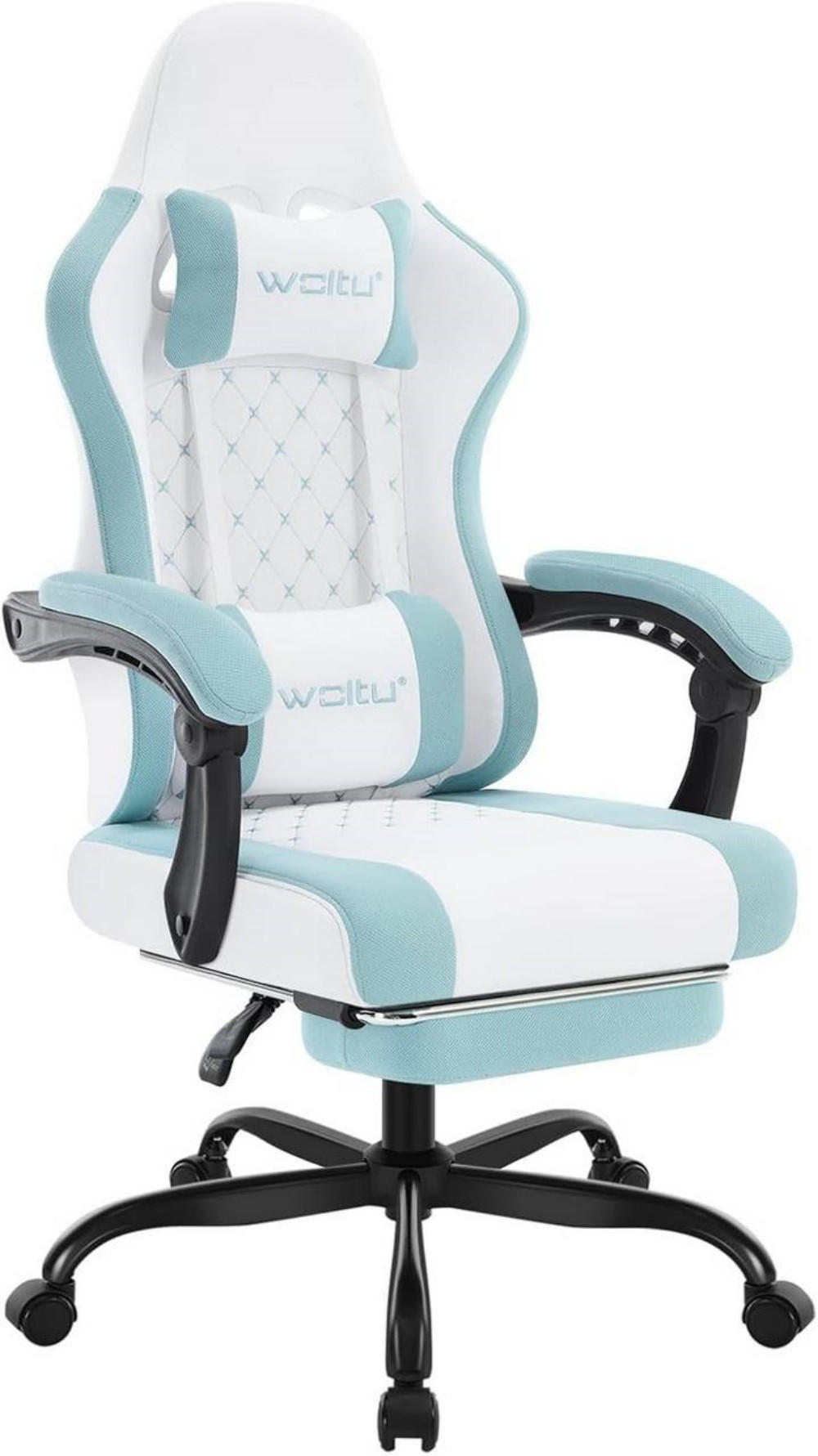 GAMINGSTUHL mit Massagefunktion, Netzstoff, Weiß+Blau - Blau/Schwarz, Textil/Metall (70/127/70cm) - Woltu