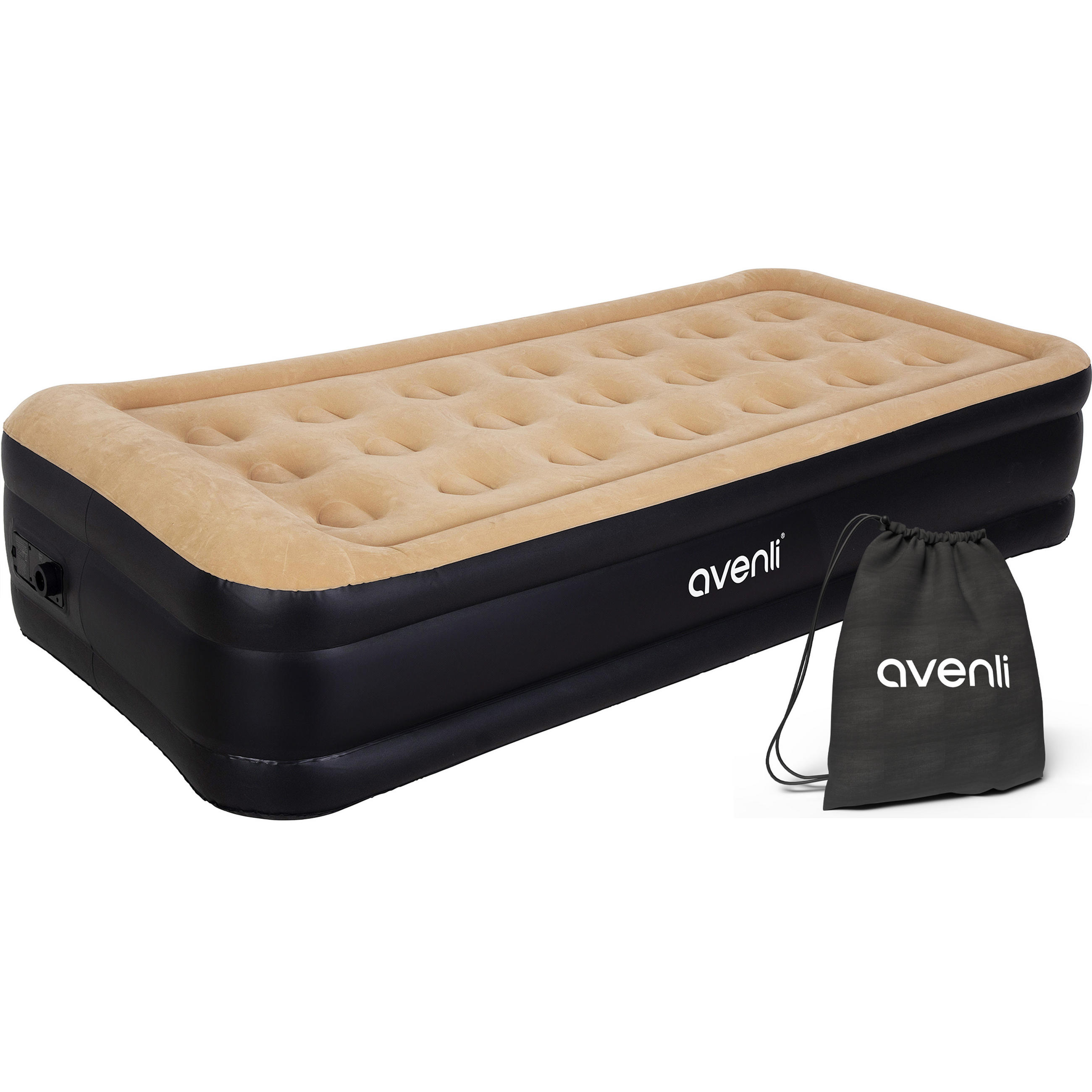 LUFTBETT Luftmatratze selbstaufblasend 196 x 97 x 47 cm mit integrierter Pumpe - Beige/Schwarz, Kunststoff (97/196cm) - Avenli