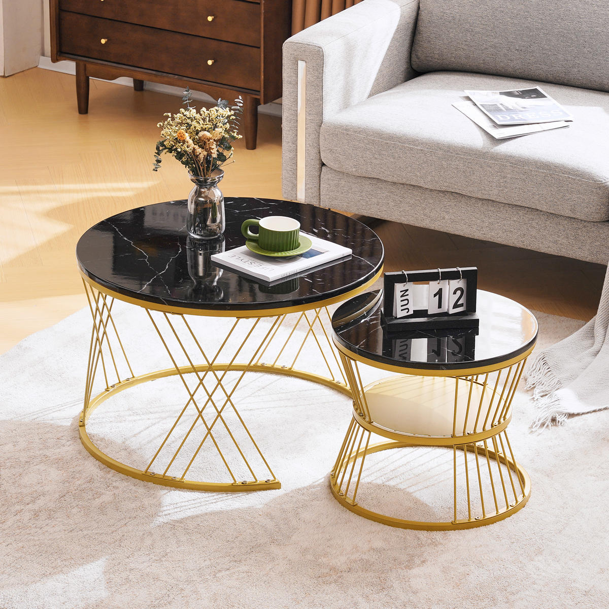 COUCHTISCHSET, Schwarz - Schwarz, Holzwerkstoff/Metall (70/70/45cm) - Urban Meuble
