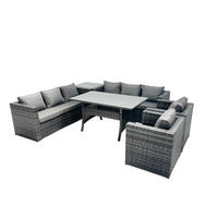 SITZGRUPPE mit Beistelltisch Polyrattan Dunkelgrau 8-Sitzer - Dunkelgrau/Grau, Glas/Kunststoff - Fimous