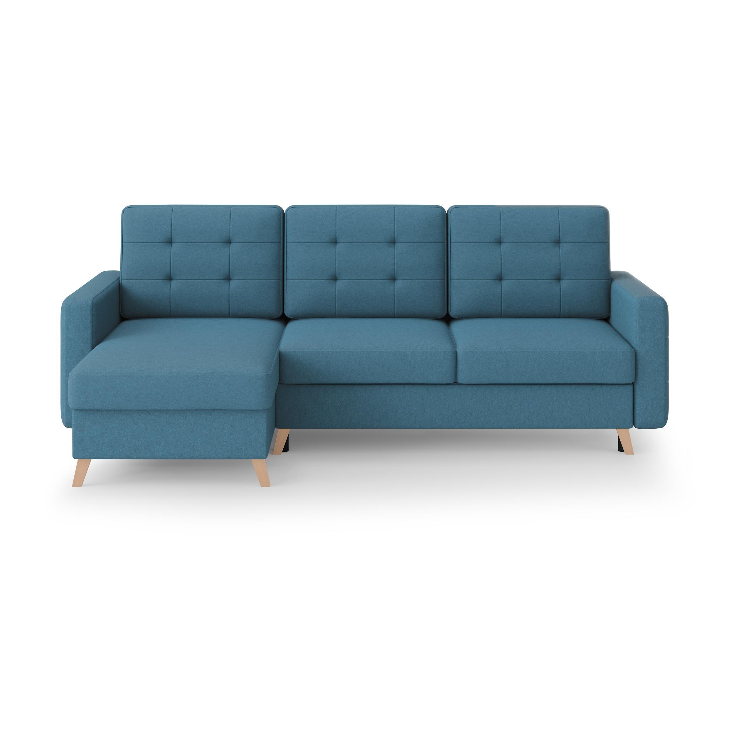 ECKSCHLAFSOFA Vinci mit universelle Ottomane, Dunkelblau - Buchefarben/Dunkelblau, Textil (236/151cm) - Beautysofa