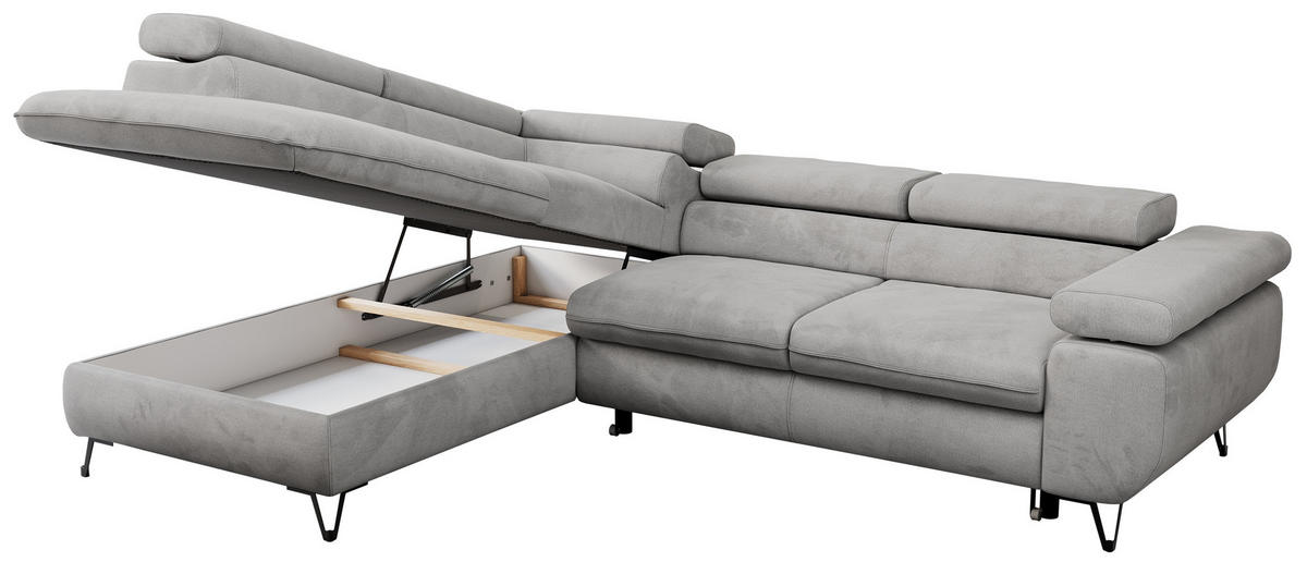 ECKSOFA PEDRO L Hellgrau Velvet - Links Seite - Hellgrau/Schwarz, Textil/Metall (208/273cm) - MKS