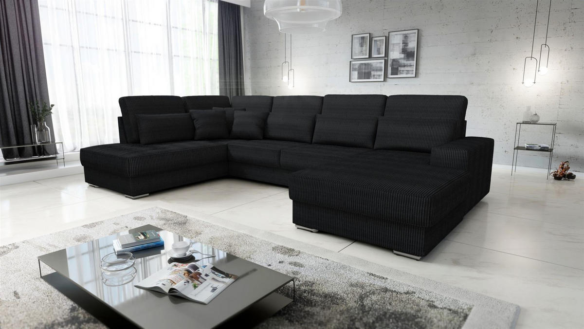 WOHNLANDSCHAFT Nevio In Scala - Schwarz, Holzwerkstoff/Textil (401/88/226cm) - Fun Möbel