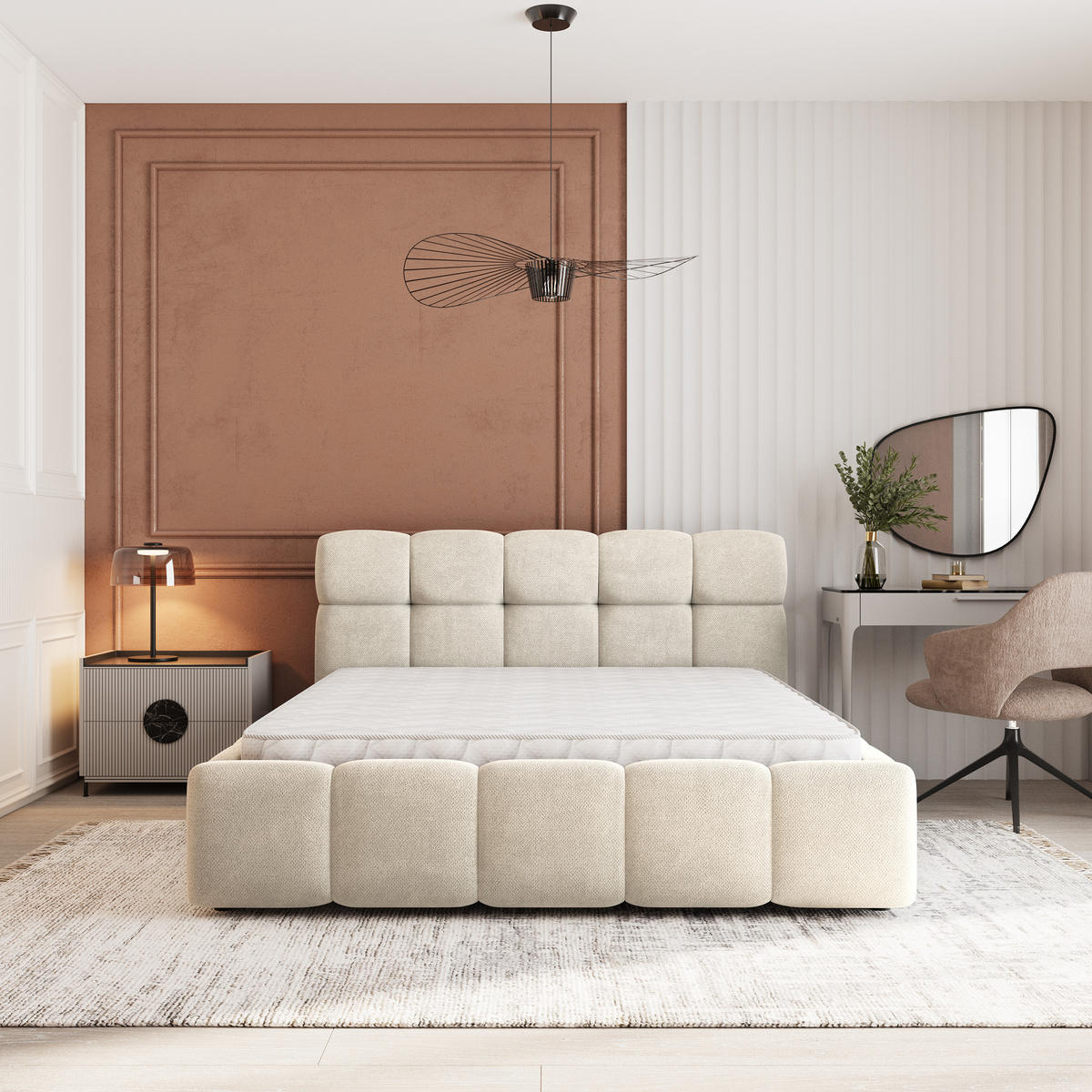 POLSTERBETT FARU SR 180x200 cm mit Bettkästen - Creme - Creme, Holz (180/200cm) - MASSENO