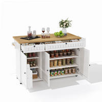 KUCHYŇSKÝ ostrůvek 137/45/89,5 cm přírodní+bílá z MDF s klopnou pracovní deskou a úložným prostorem - přírodní, kompozitní dřevo (137/89.5/70cm) - OKWISH
