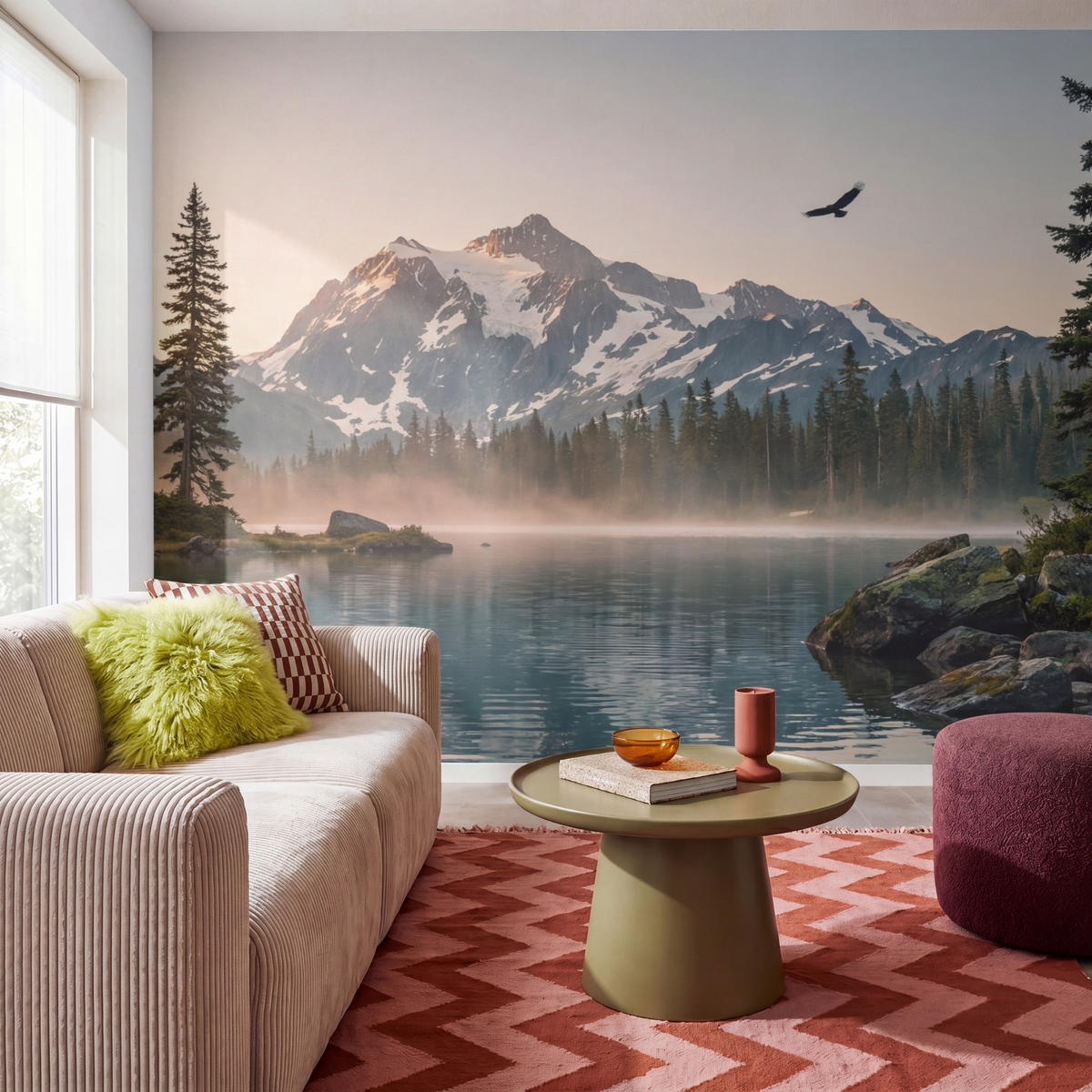 TAPETE - Berge - Wasser - Bäume - 280x220 cm - Multicolor, Papier (280/220cm) - OnlyWow