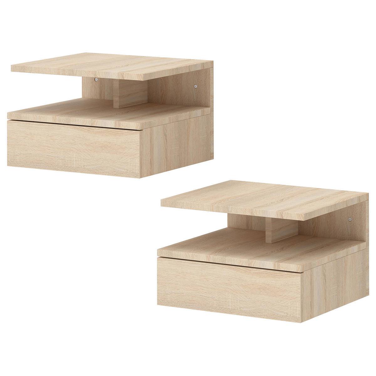 NACHTSCHRANK 2er-Set DE-12953 Schublade und offenes Fach Eiche - Eichefarben, Holzwerkstoff (32/22.5/35cm) - ComfortXL