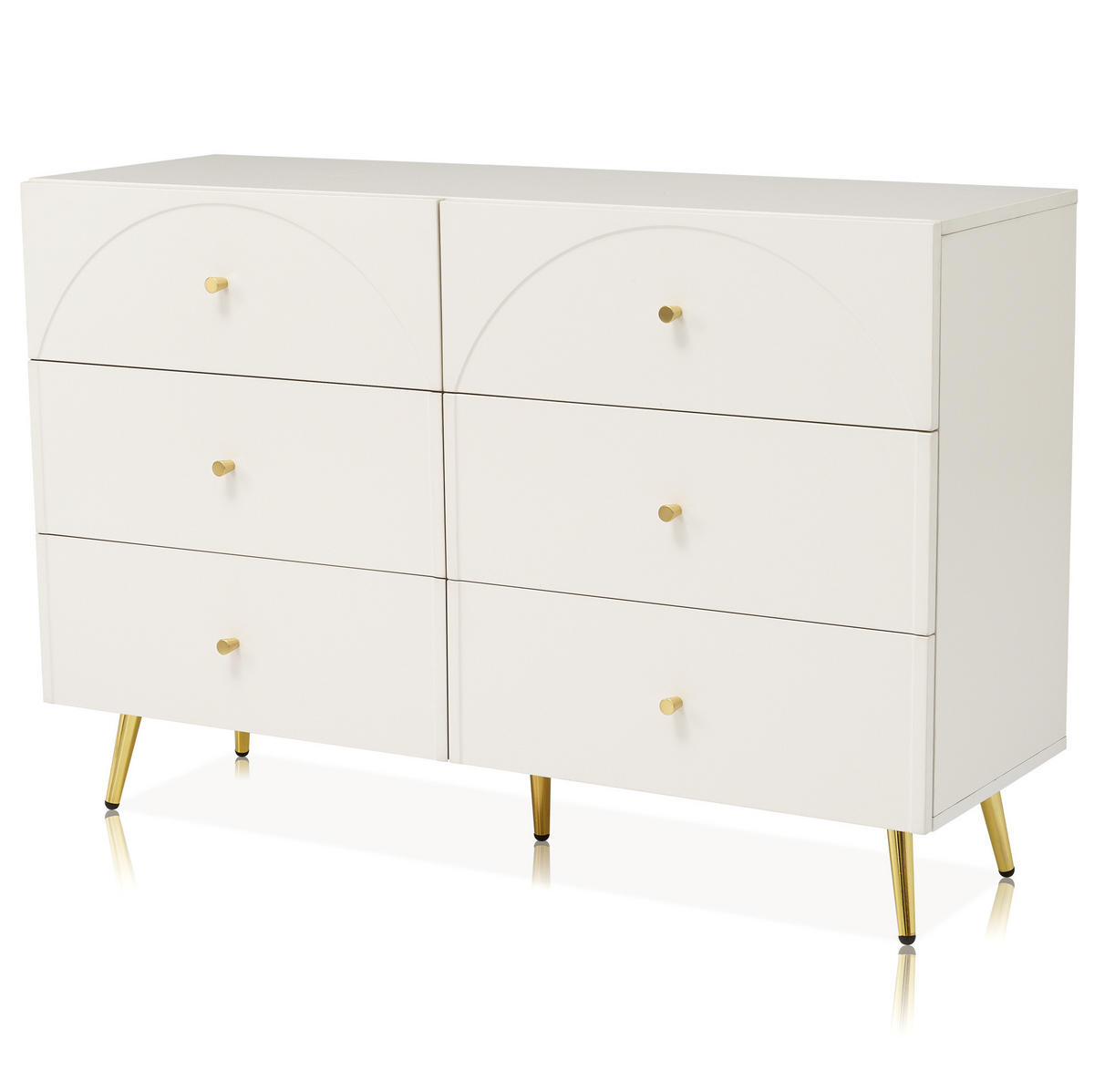 KOMMODE 120/40/85 cm in Creme-Weiß mit 6 Schubladen und Metallfüßen - Creme, Holz (120/40/85cm) - Flora Grace