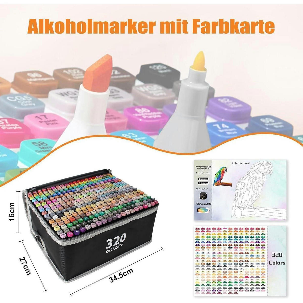 MARKER-SET 320 Farben mit App und Tasche - Multicolor, Kunststoff (27/16/34.5cm)