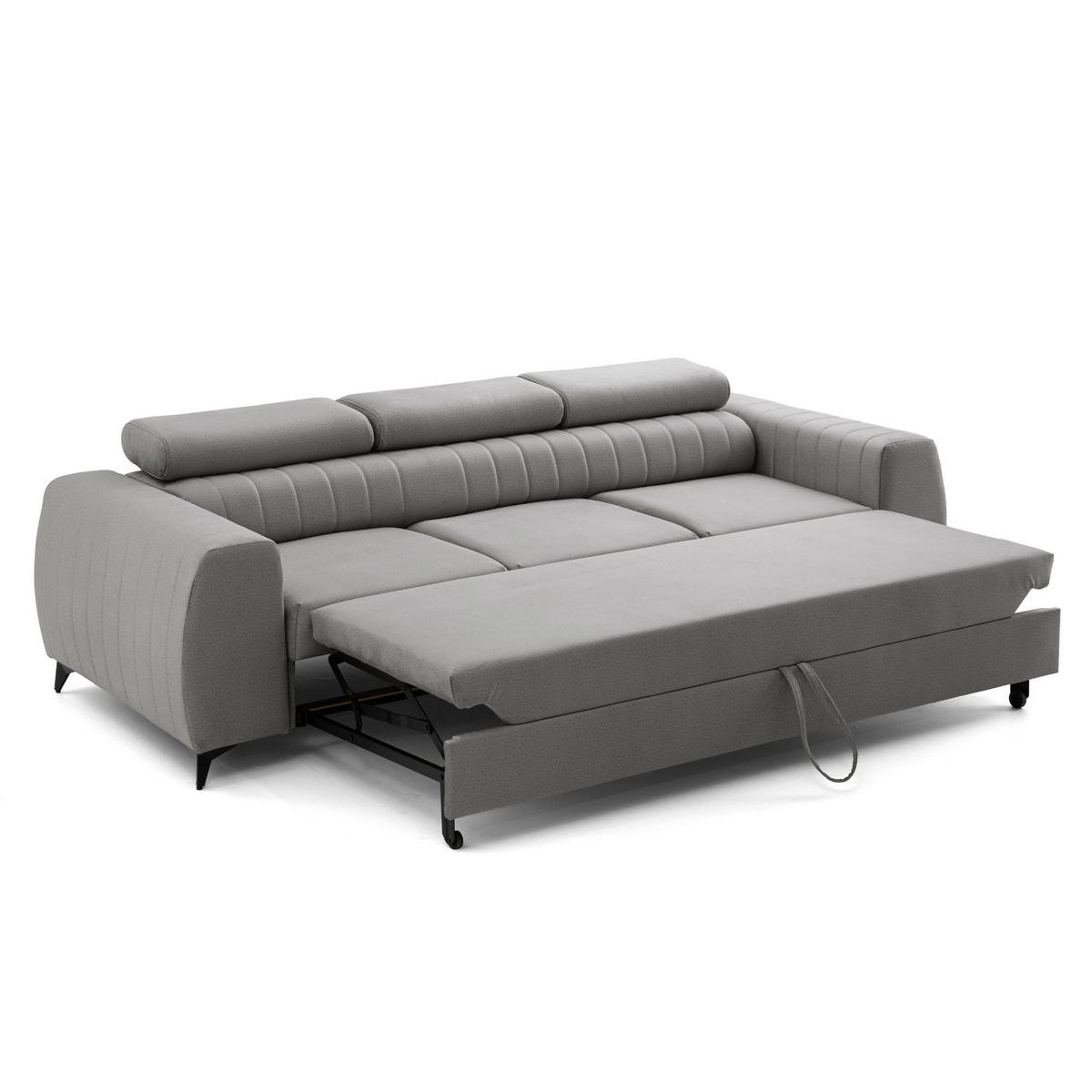 3-SITZER Sofa PIERO mit Schlaffunktion 125x195 Velours Hellgrau - Hellgrau/Schwarz, Holz/Textil (260/90/100cm) - Muffo