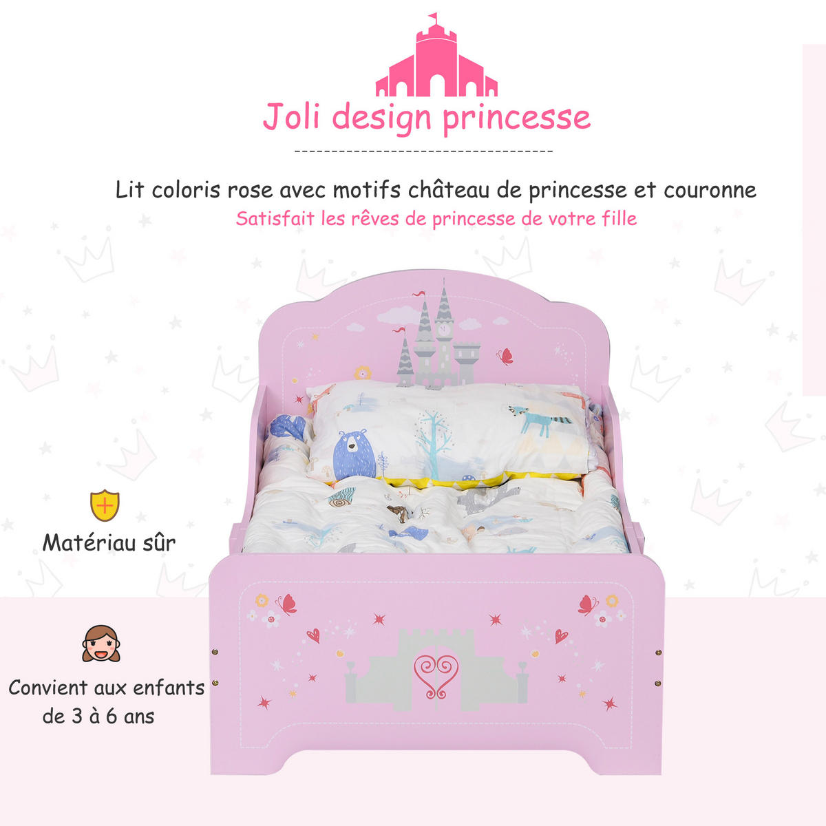 KINDERBETT 140x70 cm DE-14540 mit Schloss-Motiv Rosa - Pink, Holzwerkstoff (70/140cm) - ComfortXL