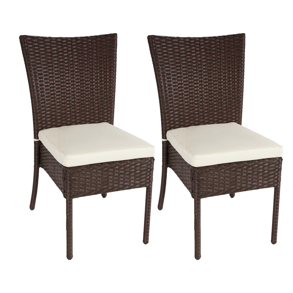 POLY-RATTAN STUHL Braun, Cremeweiß 2er-Set - Braun/Weiß, Kunststoff (52/90/58cm) - MCW