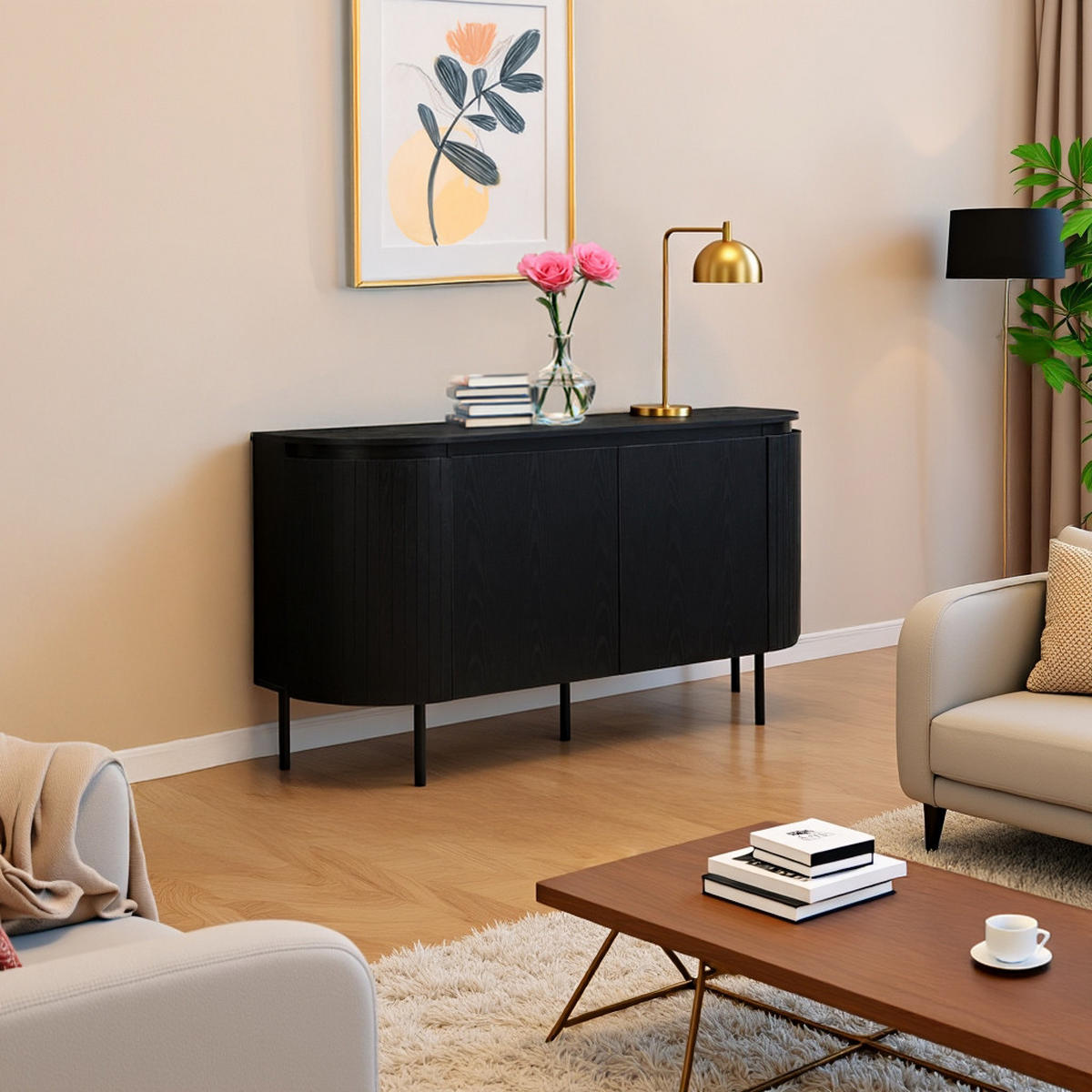 SIDEBOARD mit praktischem Stauraum - Schwarz, Holzwerkstoff (145/78/43cm) - Urban Meuble