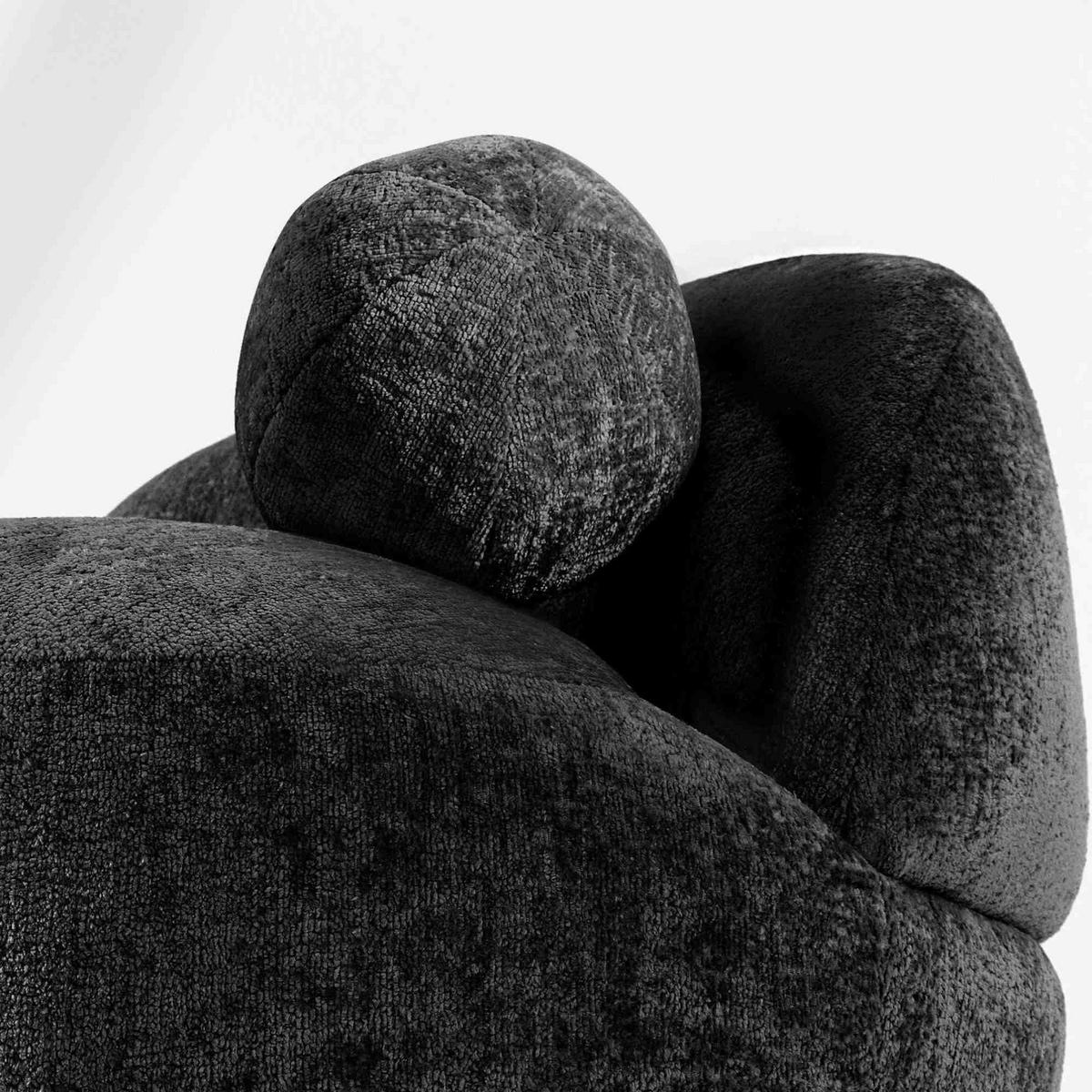 SESSEL NELUM Chenille-Stoff, rund, Anthrazit - Anthrazit/Schwarz, Holz/Holzwerkstoff (76/64/76cm) - KONSIMO®
