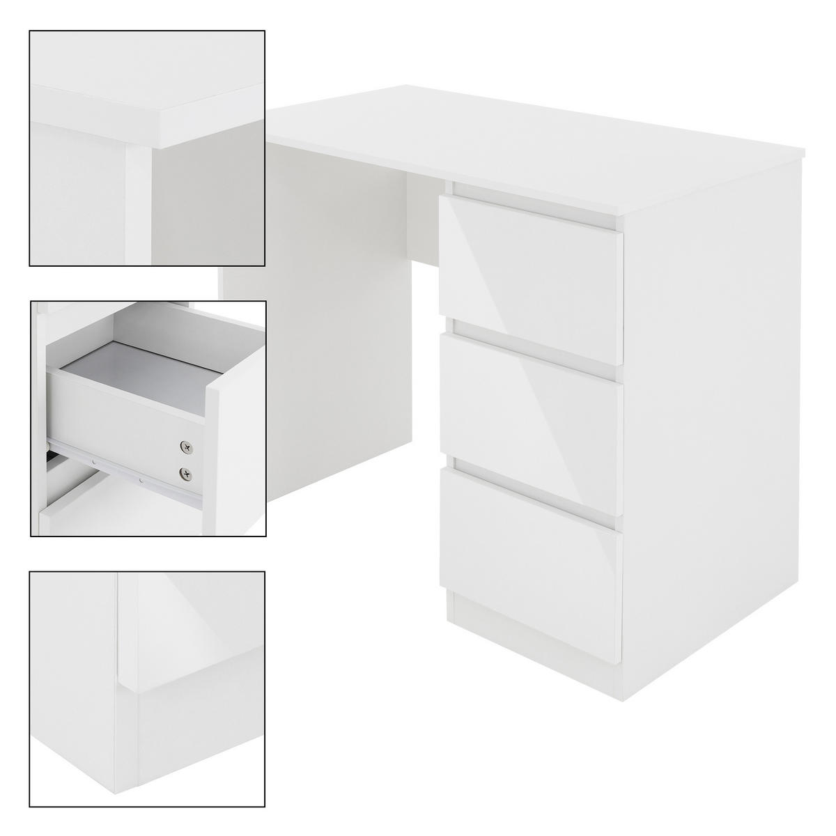 SCHREIBTISCH mit Unterschrank - Weiß Hochglanz, Holzwerkstoff (90/50/76cm) - ML-DESIGN