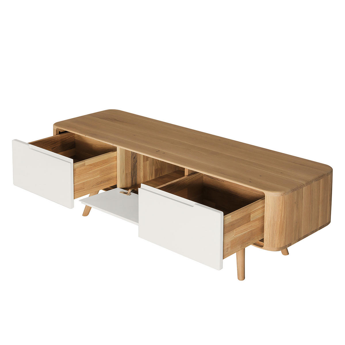 TV-LOWBOARD - Wildeiche teilmassiv - Wildeiche/Weiß, Holzwerkstoff (135/45/42cm) - home24