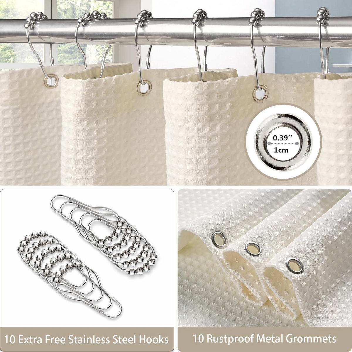 DUSCHVORHANG Waffelstoff Creme 152 x 182 cm - Creme, Textil (152/182cm)