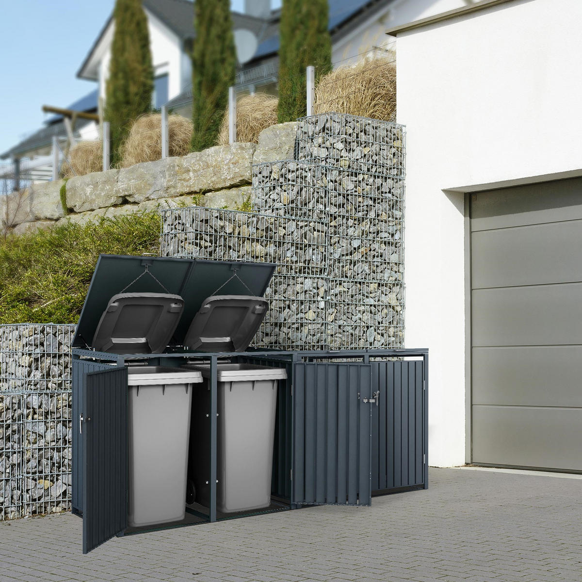 MÜLLTONNENBOX 4er Anthrazit - Anthrazit, Metall (80/116.3/264cm) - ML-DESIGN
