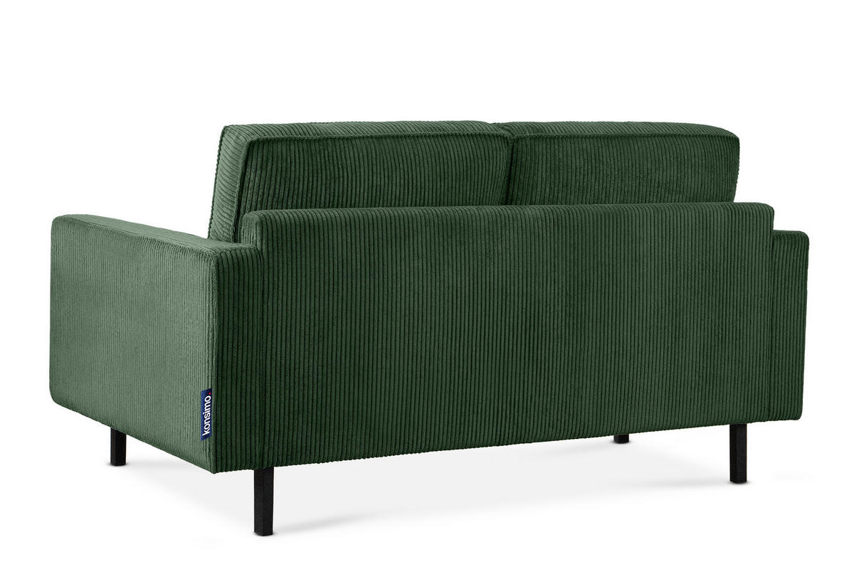 2-SITZER-SOFA INVIA Klassische-Stil mit Armlehnen, Feinkord-Stoff, Dunkelgrün - Dunkelgrün/Schwarz, Textil (164/87/98cm) - KONSIMO®