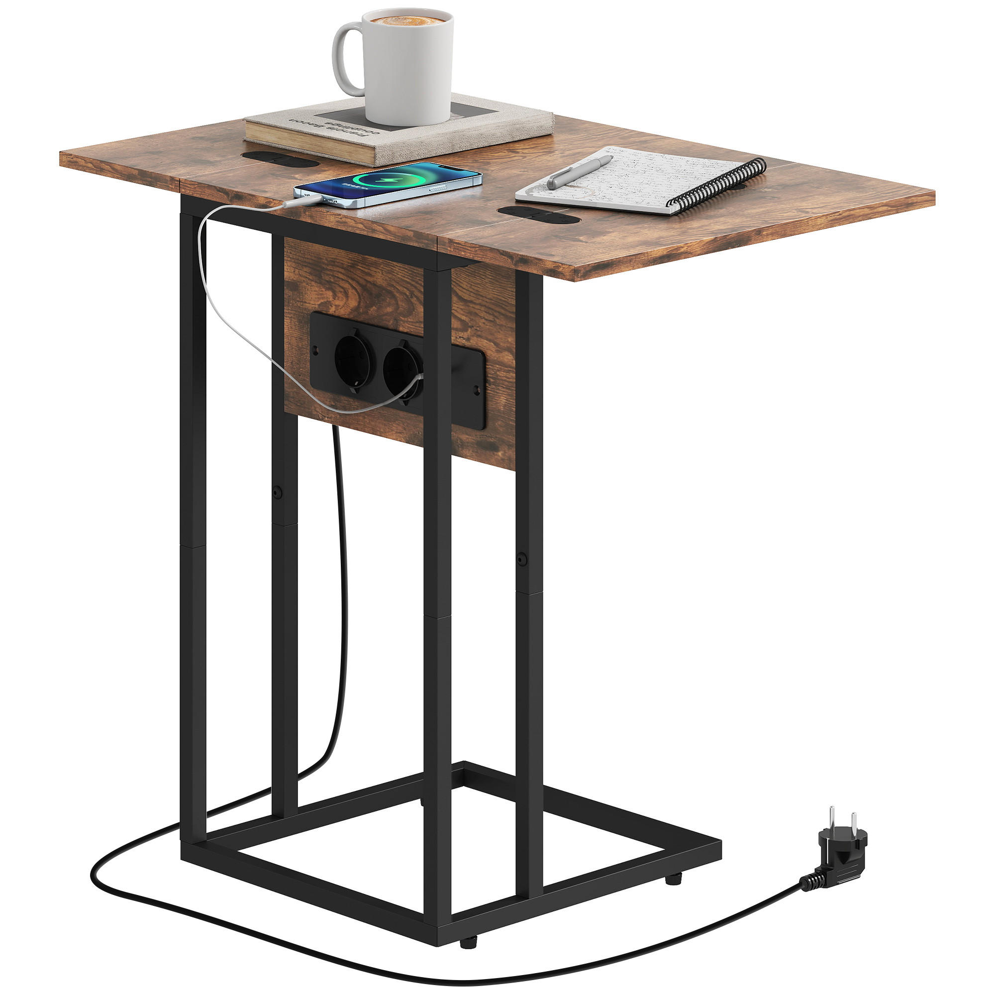 BEISTELLTISCH DE-08763 mit Ladestation & USB-Ports Braun - Braun, Metall (39/29/57cm) - ComfortXL