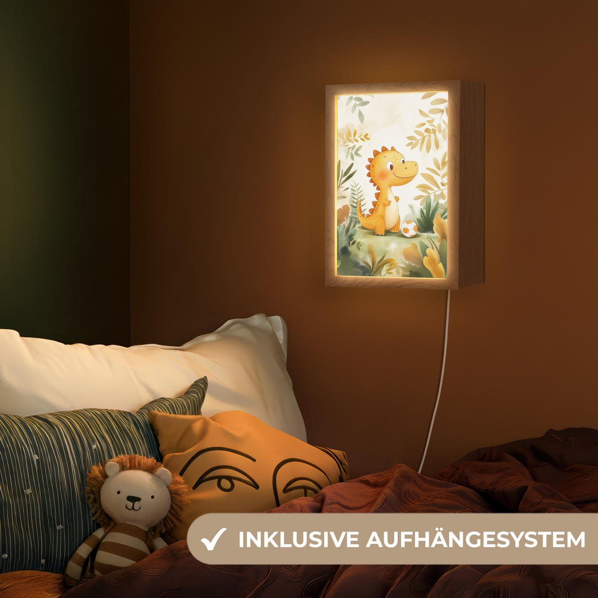 NACHTTISCHLAMPE Dino - Fußball - Orange 20x30 cm - Beige, Holzwerkstoff (8/20/30cm)