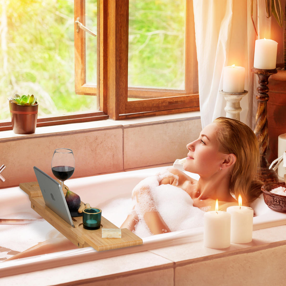 BADEWANNENABLAGE - Hellbraun, Holz (70/24.5/15.5cm) - Relaxdays