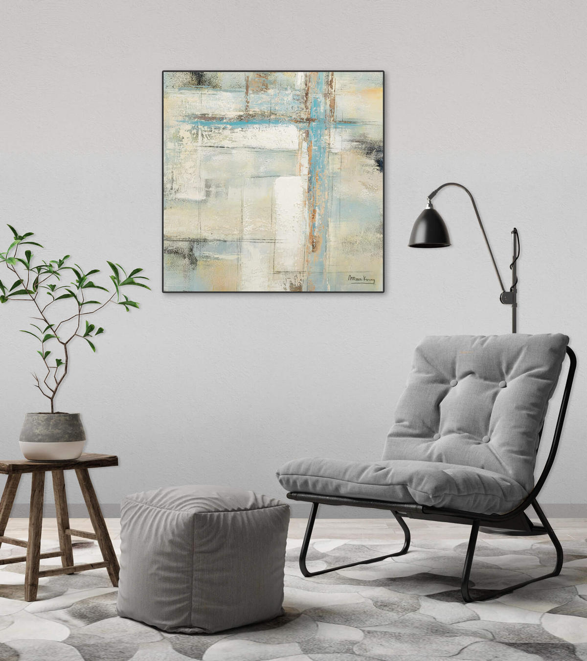 ACRYLBILD HANDGEMALT 60/60 cm - Blau/Beige, Holz/Textil (60/60cm) - KUNSTLOFT