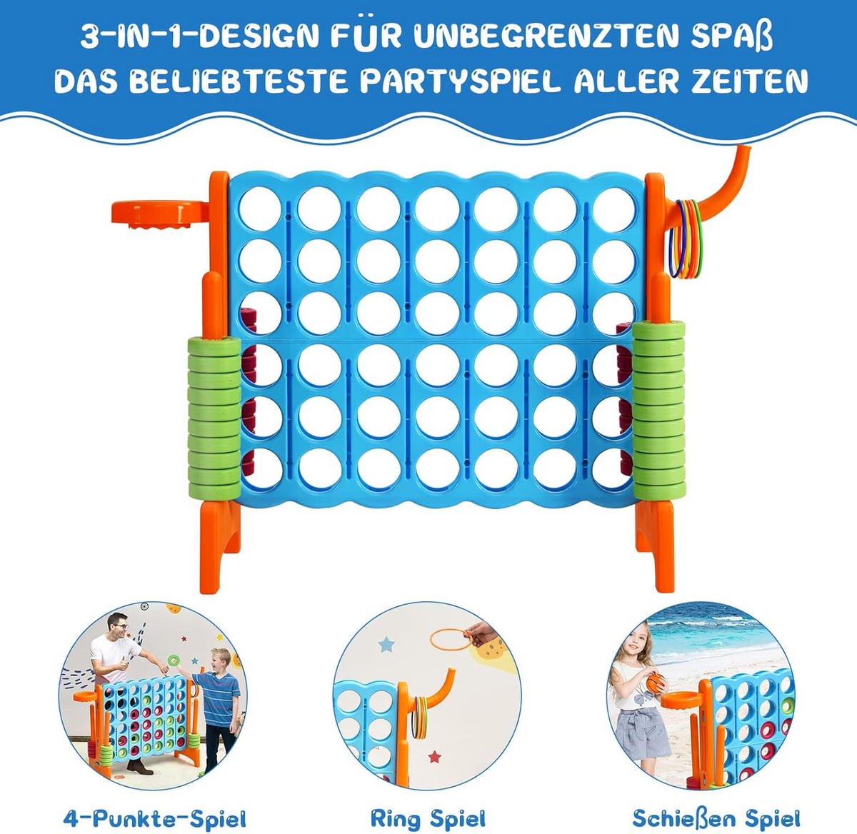 HERNÁ sada 4 v 1 – Obrovská hra „4 v rade“ – viacfarebná - viacfarebná, plast (33/84cm) - COSTWAY