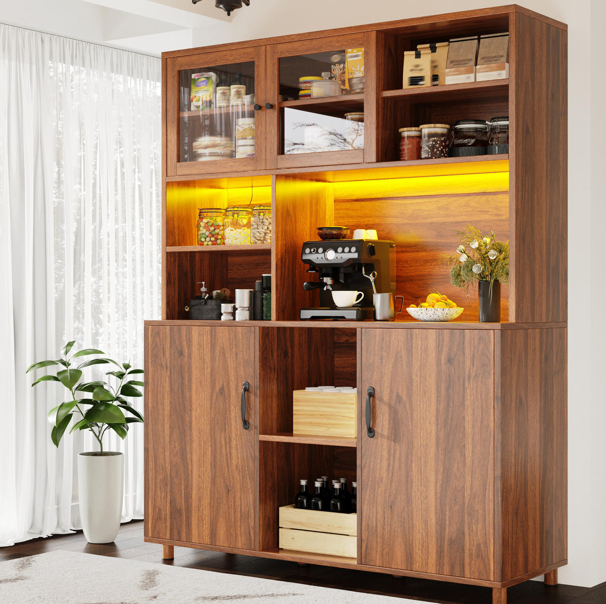 HOCHSCHRANK mit LED 140x40x185 cm MDF Glas Walnut Brown - Braun, Glas (40/185/140cm) - Meubliv