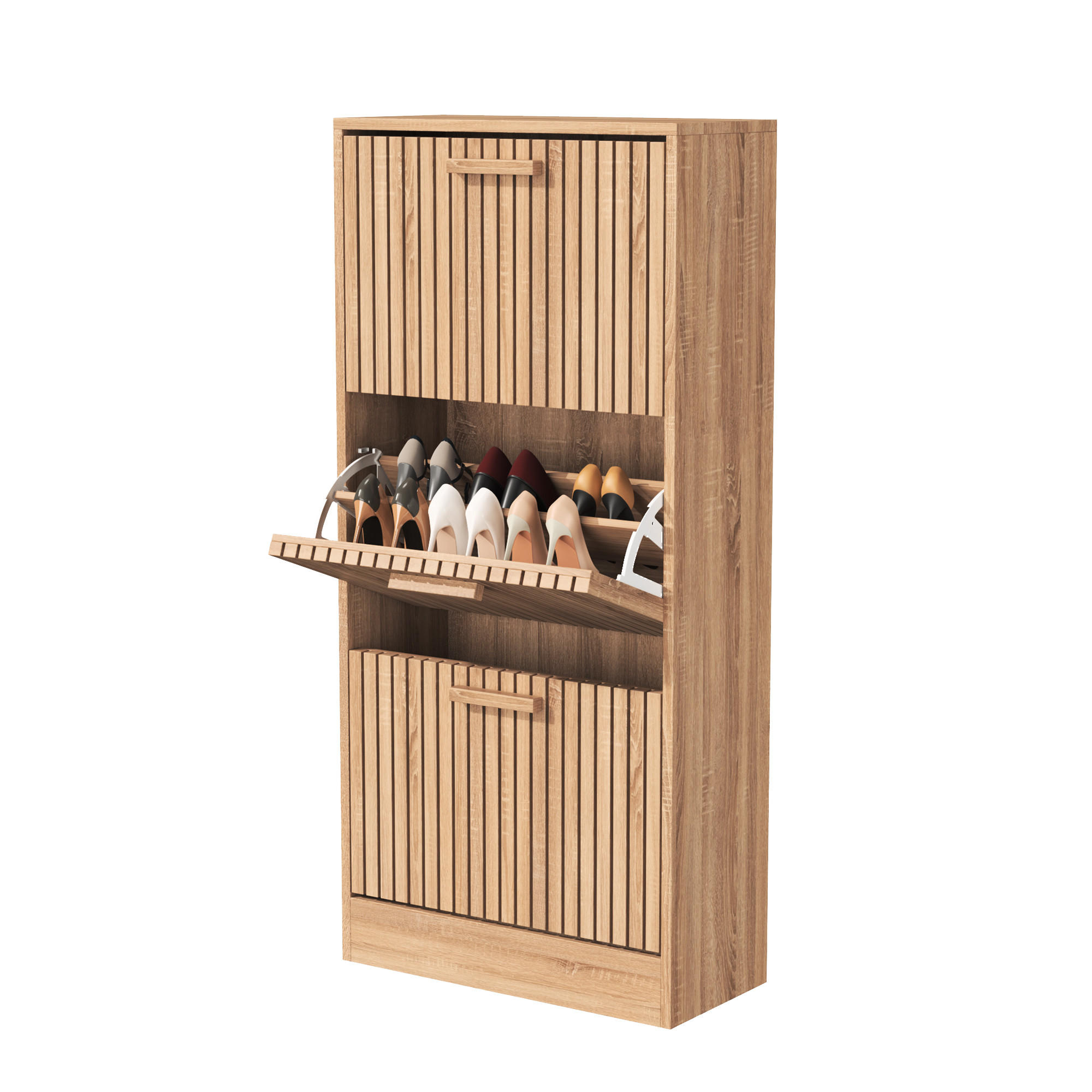 SCHUHSCHRANK 60x24x113 cm 3 Klapptüren Stauraum Holzoptik - Naturfarben, Holz (24/113/60cm) - LEBENLANG