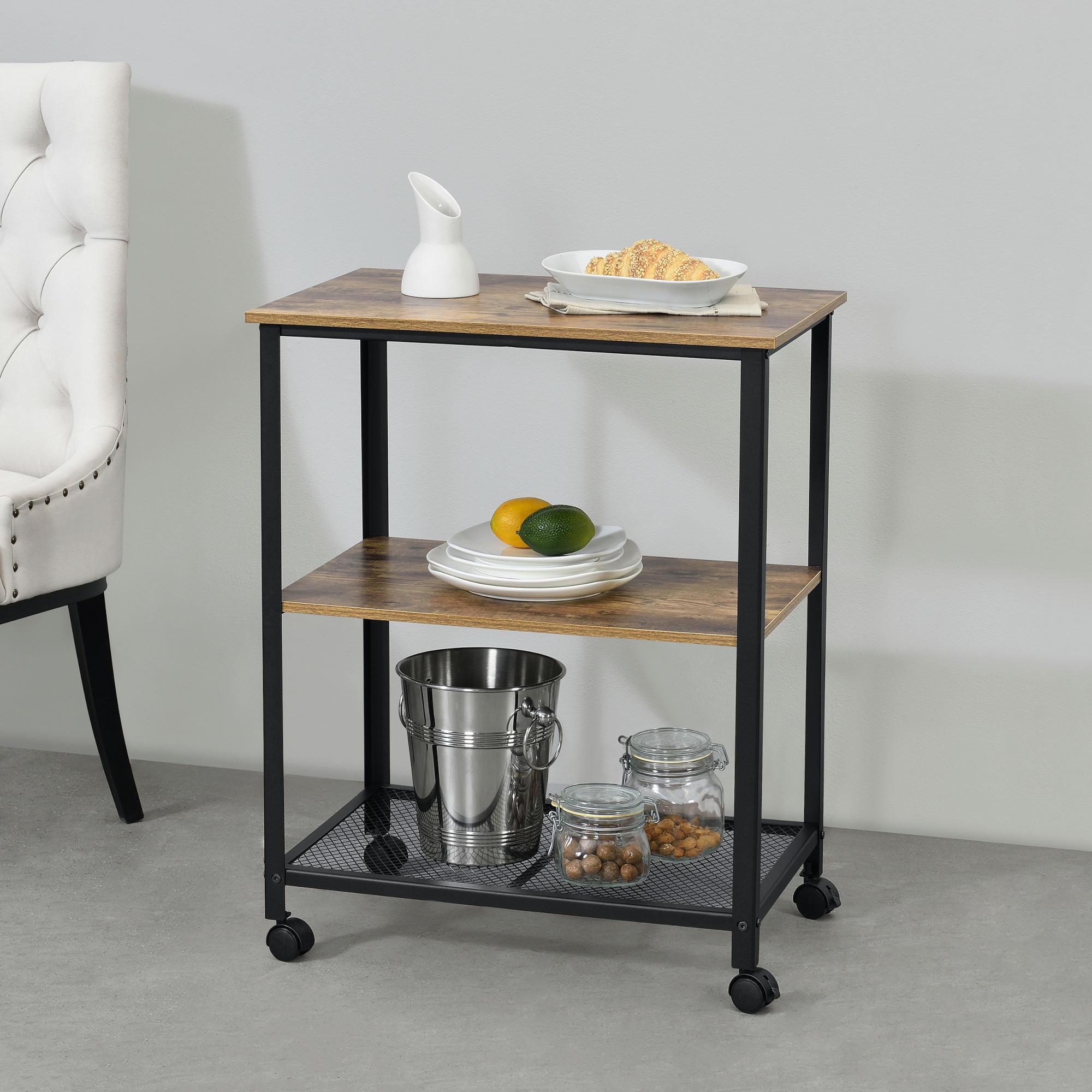 SERVIERWAGEN Freiburg - Braun, Metall (60/77/40cm) - [en.casa]