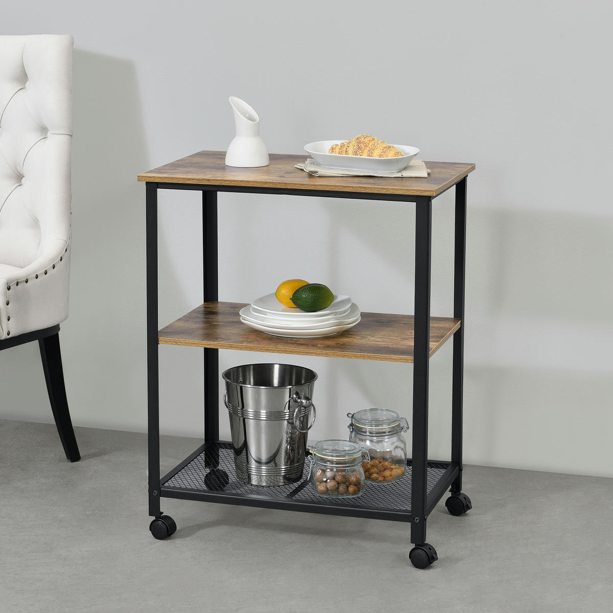 SERVIERWAGEN Freiburg - Braun, Metall (60/77/40cm) - [en.casa]