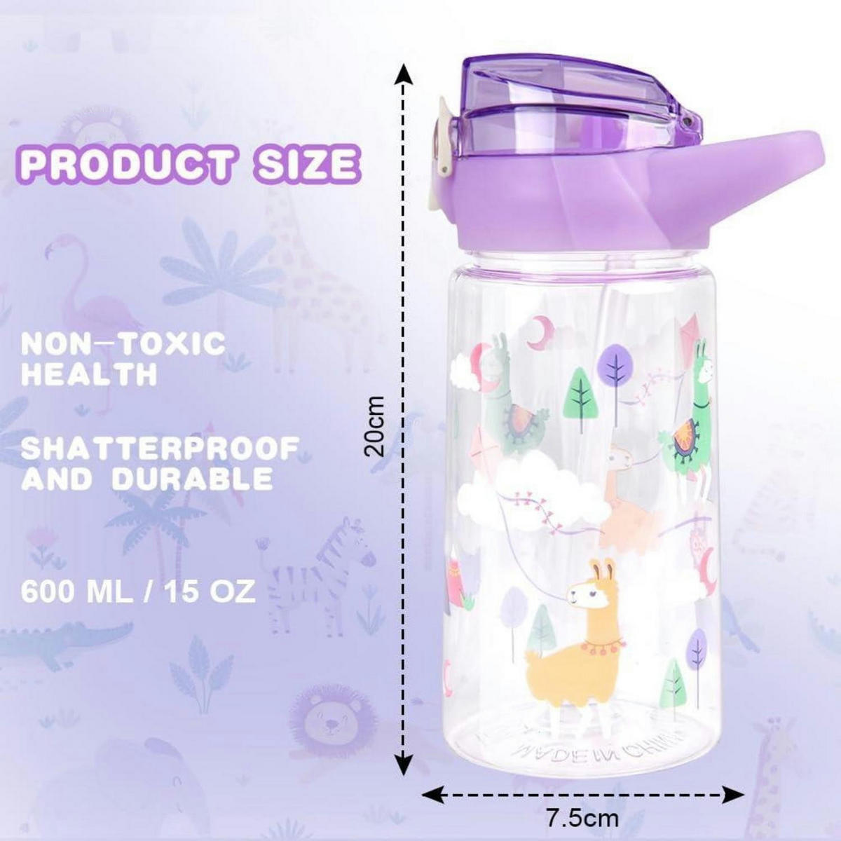 KINDER Trinkflasche mit Strohhalm 500 ml Lila Tier - Lila, Kunststoff (19/19cm)
