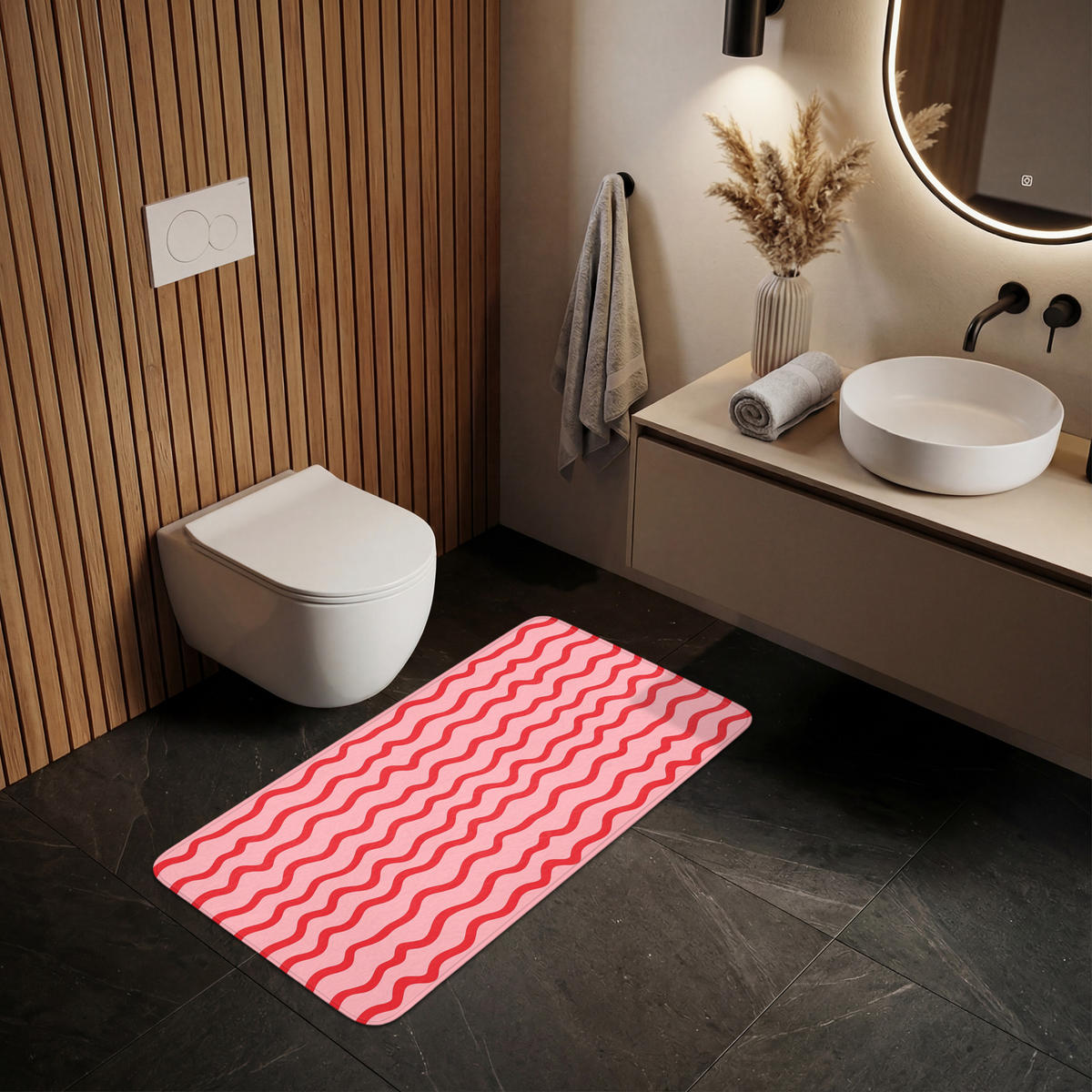 WC-VORLEGER Verspielt - Muster - Rot WC Teppich 120x60 cm - Rosa, Kunststoff/Textil (120/1cm) - OnlyWow