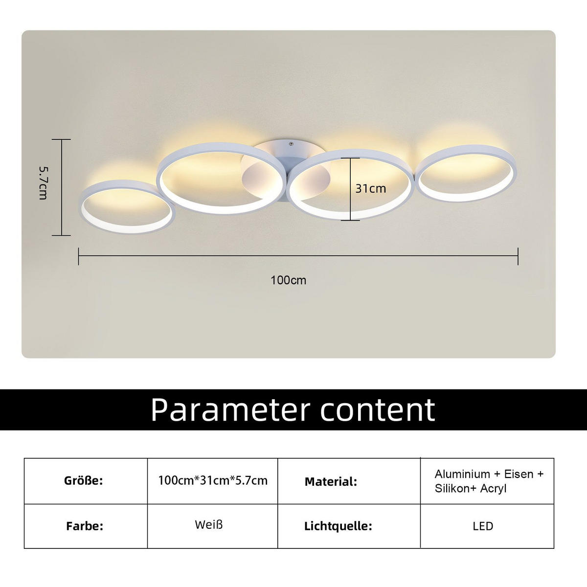 LED-DECKENLEUCHTE Maltby 100/35.5/5.8 cm - Weiß, Metall (35.5/100/5.8cm) - Nettlife